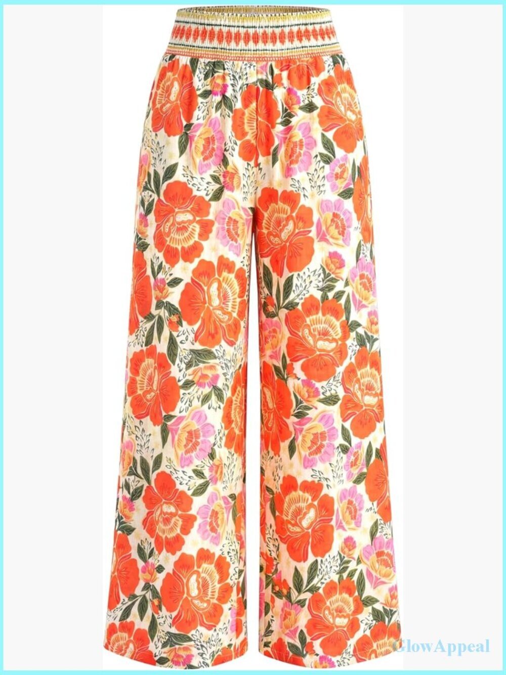 Wide Leg Pants Smocked Waist Floral Boho Trousers Casual Loose Fit